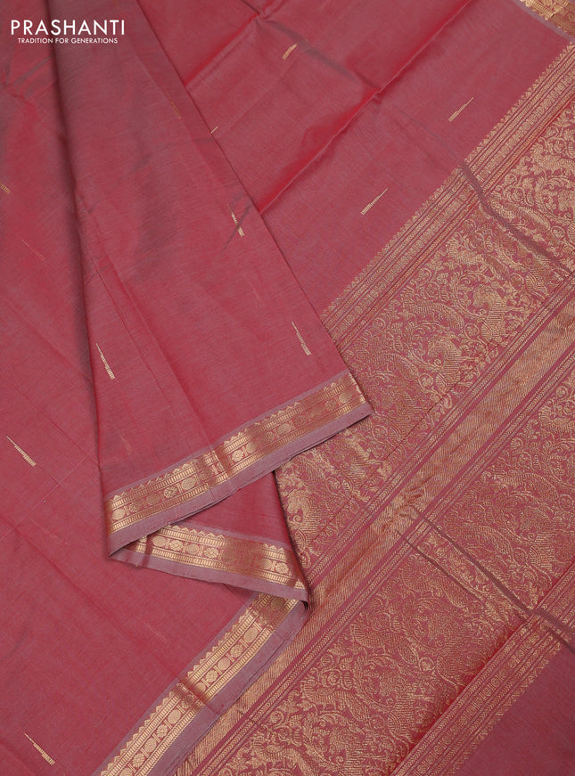 Kanchi cotton saree maroon shade with zari woven buttas and zari woven border
