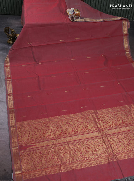 Kanchi cotton saree maroon shade with zari woven buttas and zari woven border