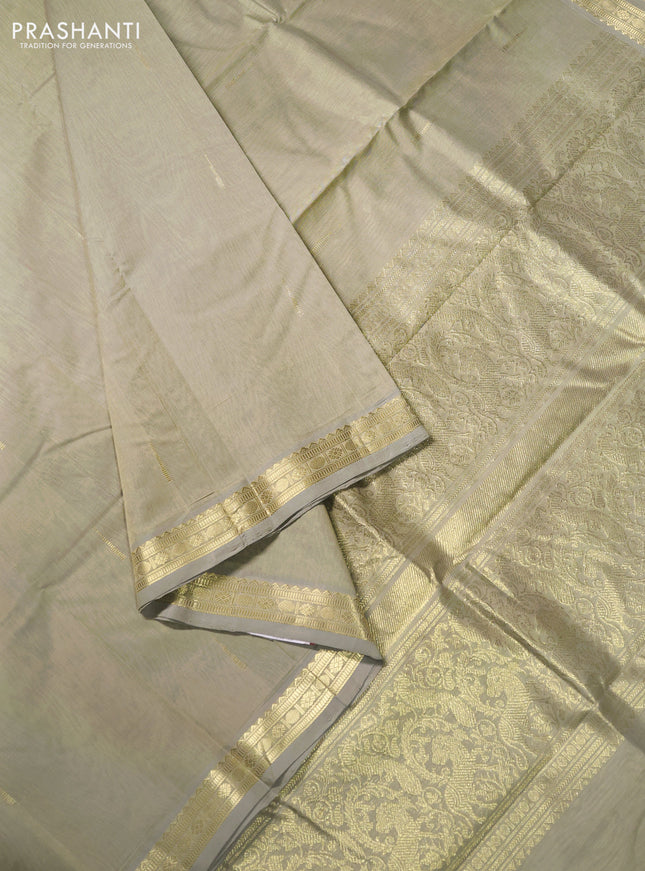 Kanchi cotton saree elaichi green with zari woven buttas and zari woven border
