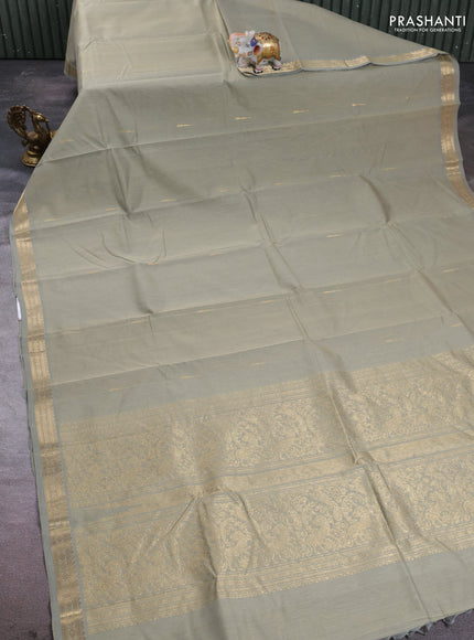 Kanchi cotton saree elaichi green with zari woven buttas and zari woven border