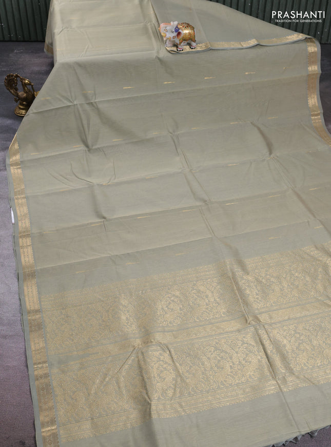 Kanchi cotton saree elaichi green with zari woven buttas and zari woven border