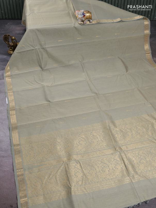 Kanchi cotton saree elaichi green with zari woven buttas and zari woven border