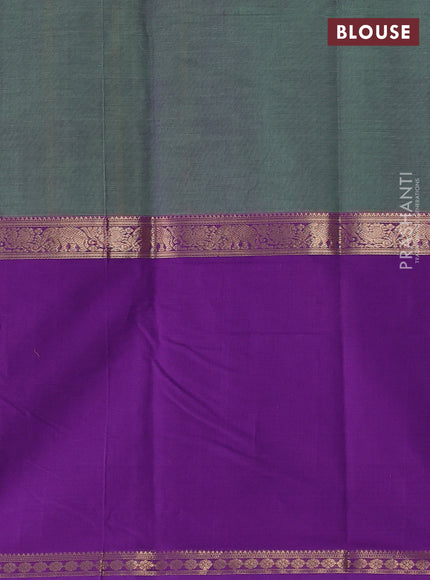 Kanchi cotton saree dual shade of green and purple with allover thread checks & buttas and long rettapet zari woven border