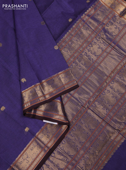 Kanchi cotton saree violet and coffee brown with zari woven buttas and zari woven border