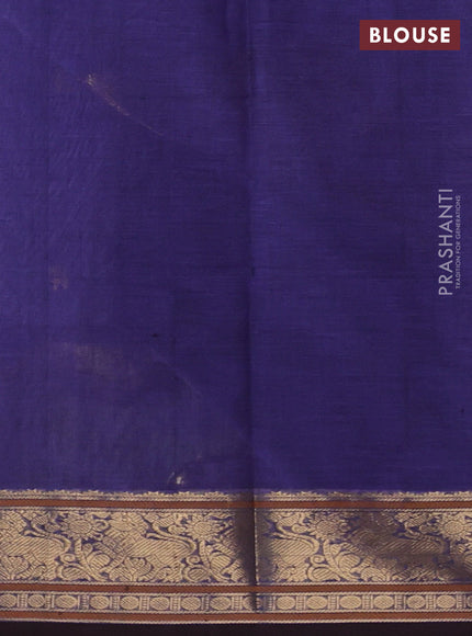 Kanchi cotton saree violet and coffee brown with zari woven buttas and zari woven border