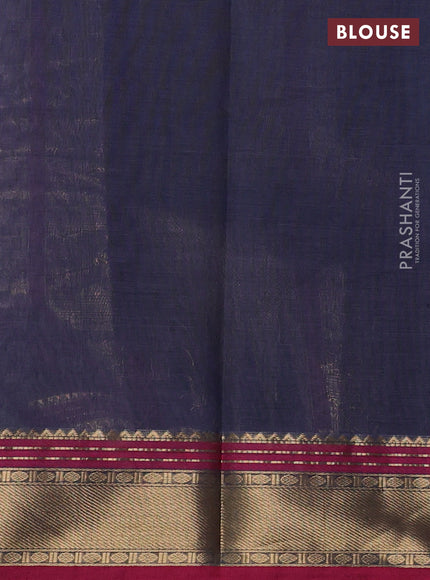 Kanchi cotton saree dark grey and dark pink with zari woven buttas and zari woven border