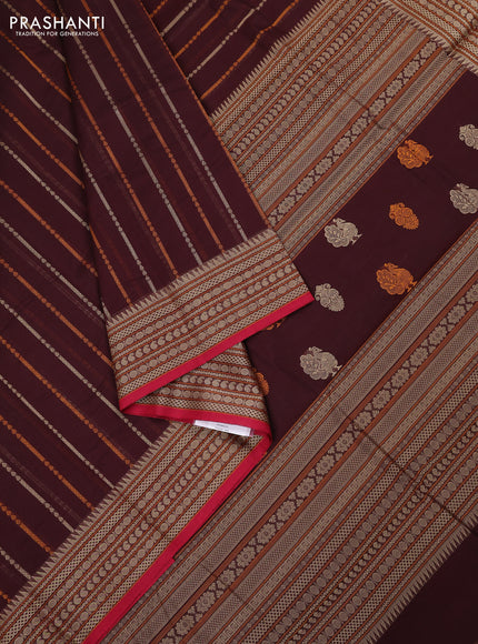 Kanchi cotton saree deep maroon and pink with allover thread weaves and thread woven border