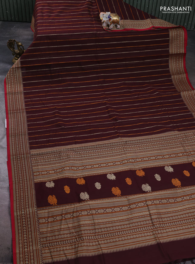 Kanchi cotton saree deep maroon and pink with allover thread weaves and thread woven border