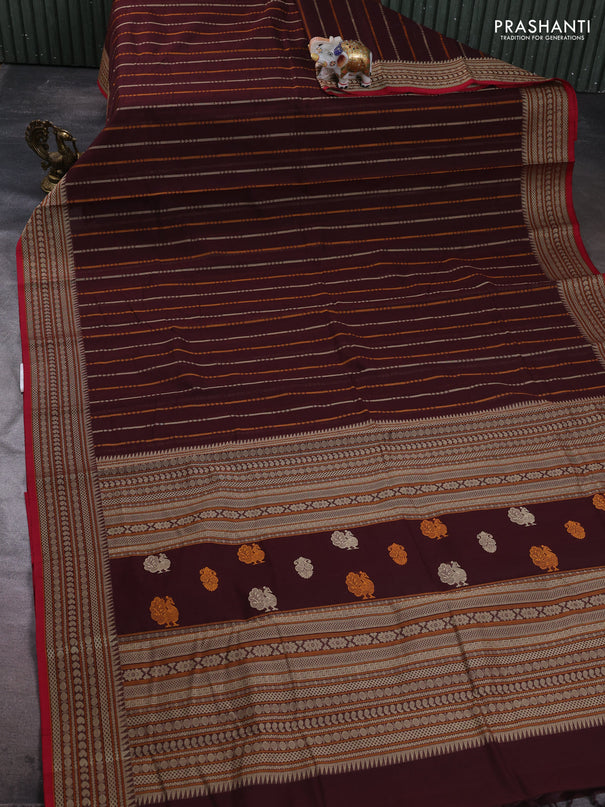 Kanchi cotton saree deep maroon and pink with allover thread weaves and thread woven border