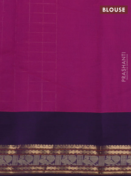 Kanchi cotton saree magenta pink and deep violet with allover zari woven checked pattern and zari woven butta border