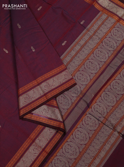 Kanchi cotton saree deep maroon with thread woven buttas and thread woven border