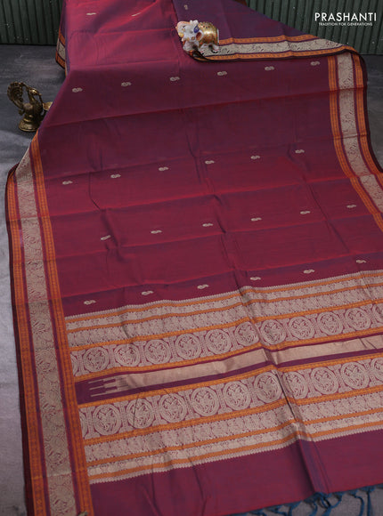 Kanchi cotton saree deep maroon with thread woven buttas and thread woven border