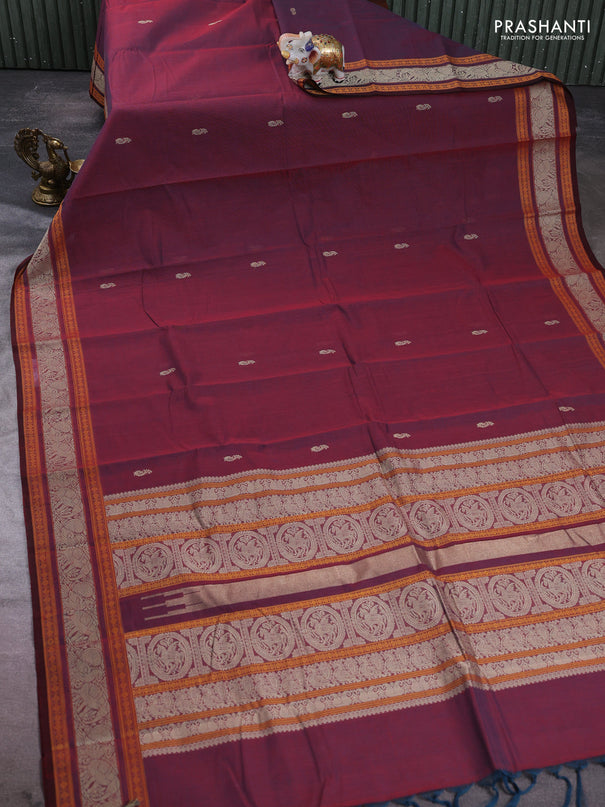 Kanchi cotton saree deep maroon with thread woven buttas and thread woven border