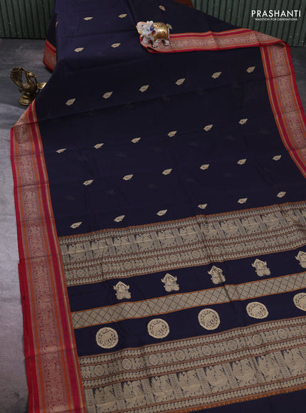 Kanchi cotton saree black and maroon with thread woven buttas and thread woven border