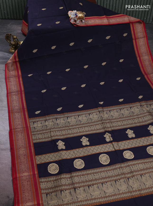 Kanchi cotton saree black and maroon with thread woven buttas and thread woven border