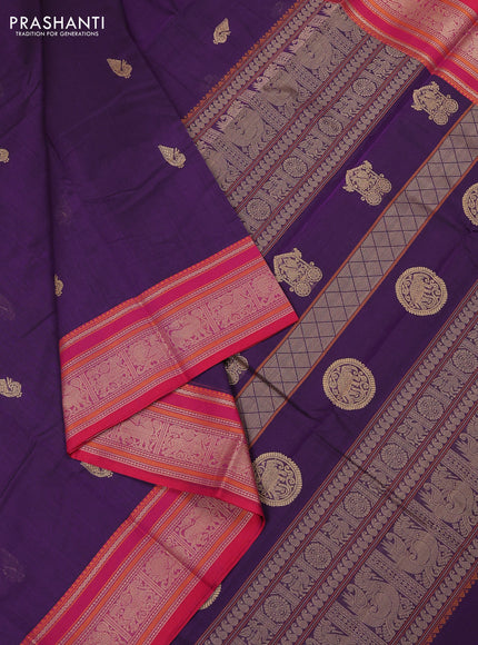 Kanchi cotton saree violet and pink with thread woven buttas and thread woven border