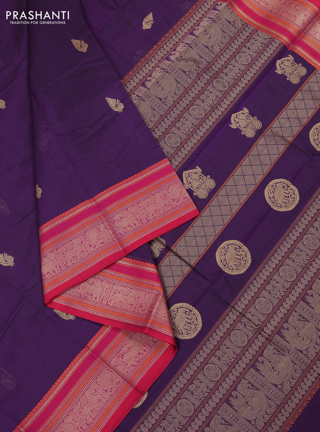 Kanchi cotton saree violet and pink with thread woven buttas and thread woven border