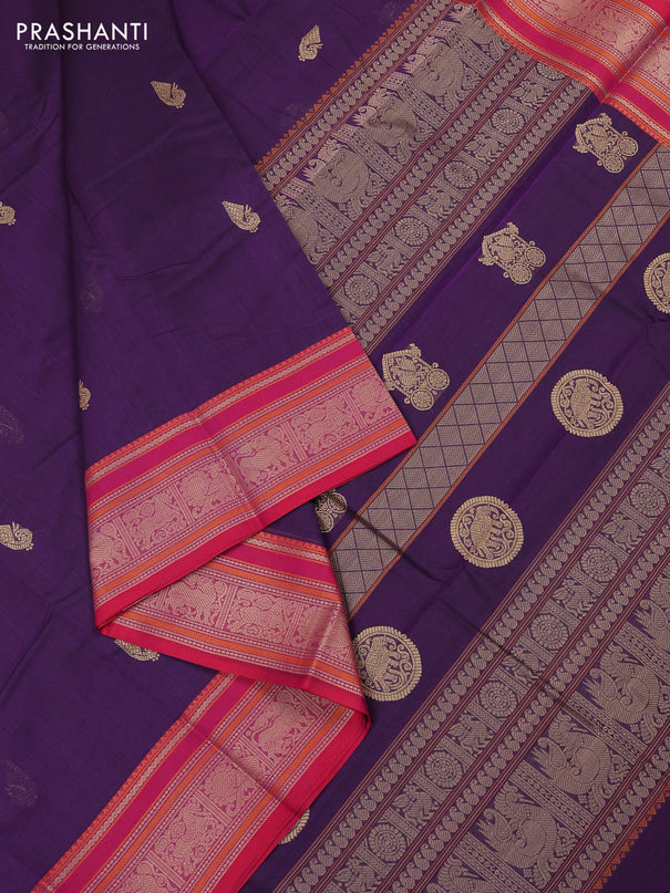 Kanchi cotton saree violet and pink with thread woven buttas and thread woven border