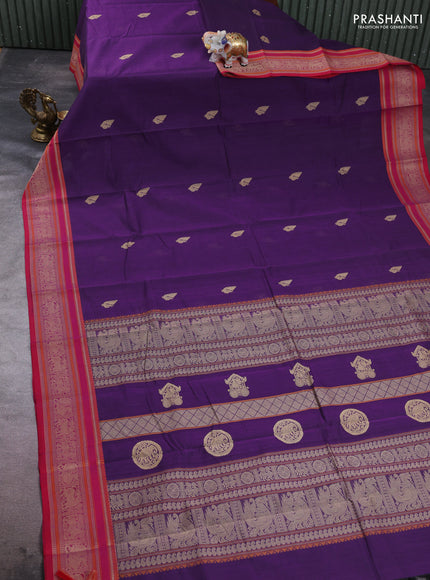 Kanchi cotton saree violet and pink with thread woven buttas and thread woven border