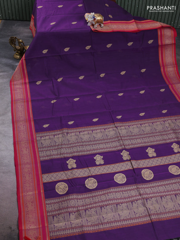 Kanchi cotton saree violet and pink with thread woven buttas and thread woven border