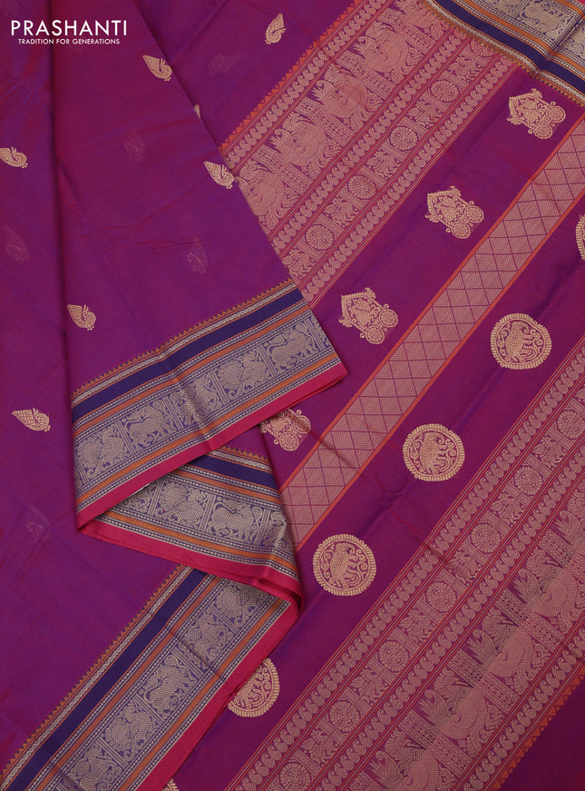 Kanchi cotton saree magenta pink and pink with thread woven buttas and thread woven border