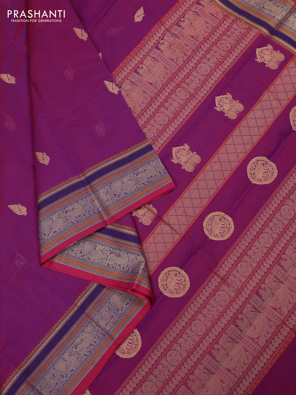 Kanchi cotton saree magenta pink and pink with thread woven buttas and thread woven border