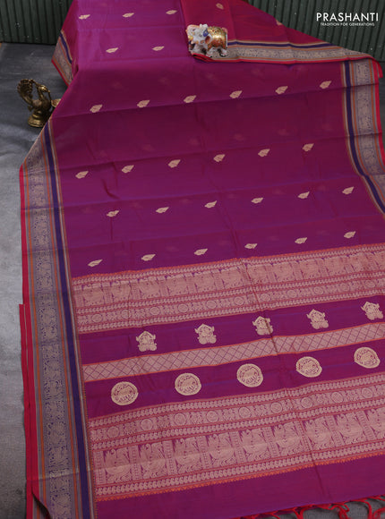 Kanchi cotton saree magenta pink and pink with thread woven buttas and thread woven border