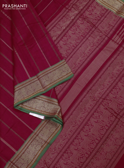 Kanchi cotton saree pink and green with allover thread weaves pattern and thread woven border