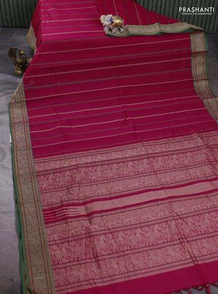 Kanchi cotton saree pink and green with allover thread weaves pattern and thread woven border