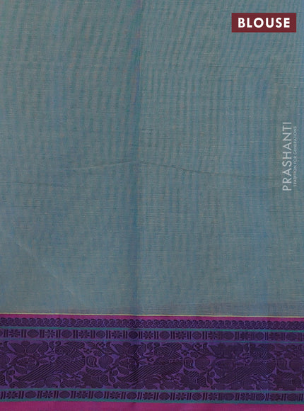 Kanchi cotton saree dual shade of blue and pink with allover thread weaves pattern and thread woven border
