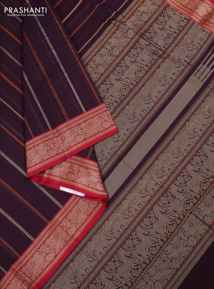 Kanchi cotton saree deep wine and maroon with allover thread weaves pattern and thread woven border