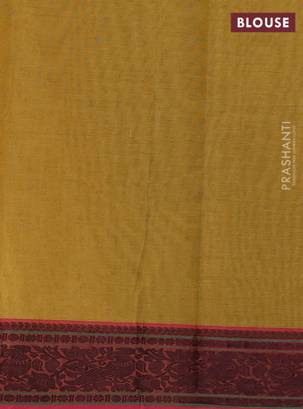 Kanchi cotton saree mustard yelloew and pink with allover thread weaves pattern and thread woven border