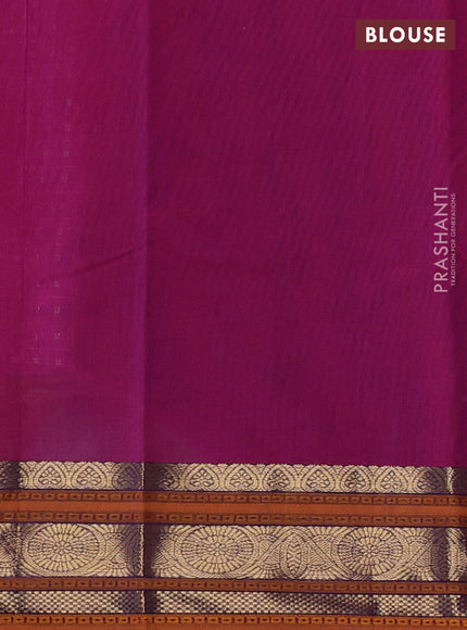 Kanchi cotton saree magenta pink and mustard yellow with allover thread checks & buttas and zari woven border