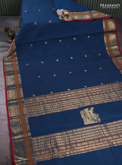 Kanchi cotton saree peacock green and maroon with allover zari woven buttas and zari woven border
