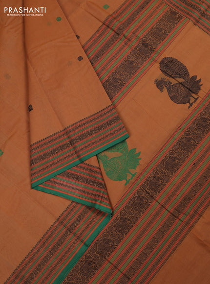 Kanchi cotton saree mustard yellow and green with thread woven buttas and thread woven border