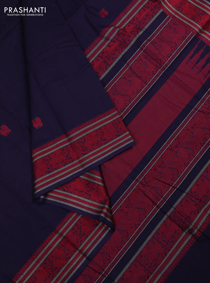 Kanchi cotton saree navy blue with thread woven buttas and thread woven border
