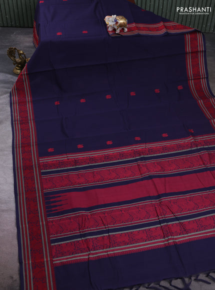 Kanchi cotton saree navy blue with thread woven buttas and thread woven border