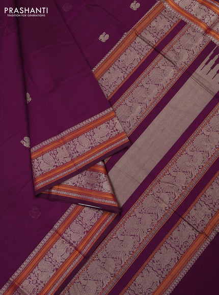 Kanchi cotton saree wine shade with thread woven buttas and thread woven border
