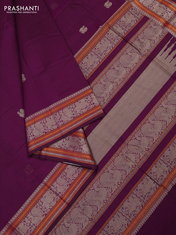 Kanchi cotton saree wine shade with thread woven buttas and thread woven border