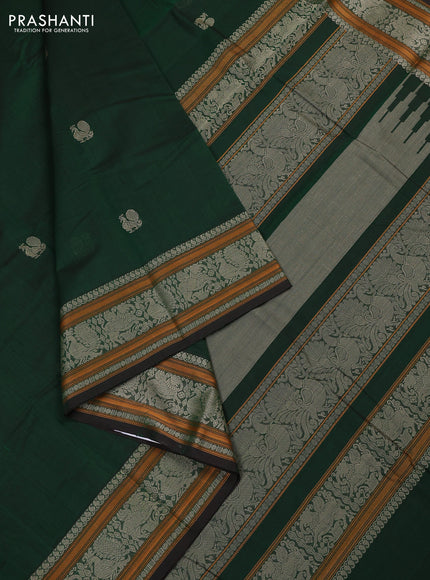 Kanchi cotton saree green with thread woven buttas and thread woven border