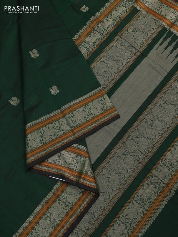 Kanchi cotton saree green with thread woven buttas and thread woven border