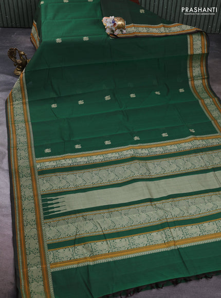 Kanchi cotton saree green with thread woven buttas and thread woven border
