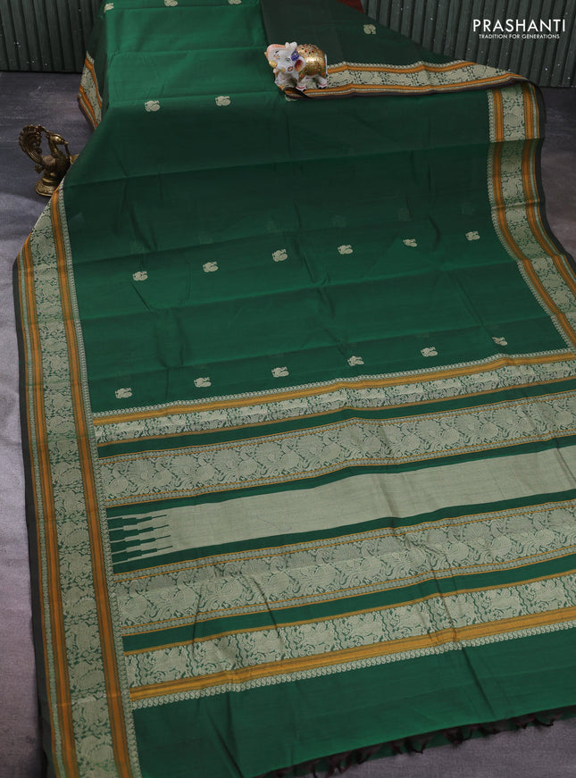 Kanchi cotton saree green with thread woven buttas and thread woven border