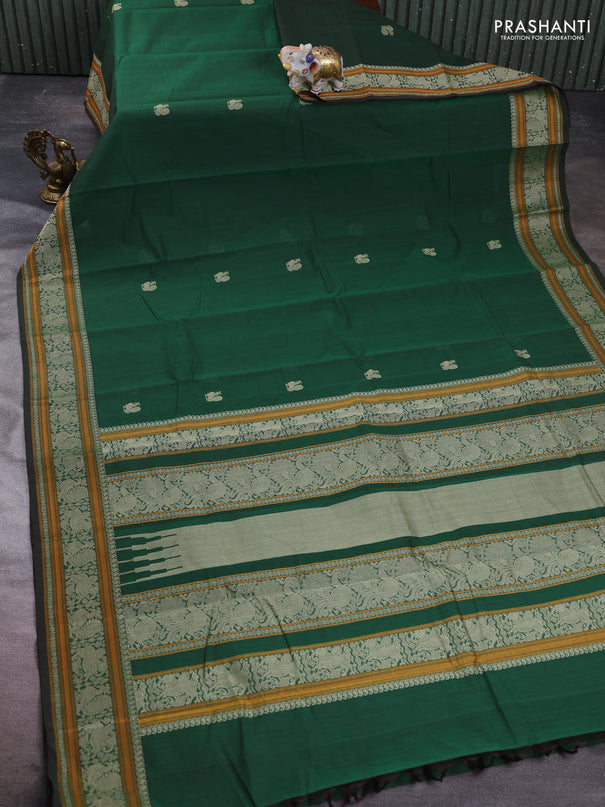 Kanchi cotton saree green with thread woven buttas and thread woven border