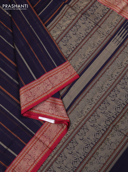 Kanchi cotton saree navy blue and magenta pink with allover thread weaves pattern and thread woven border