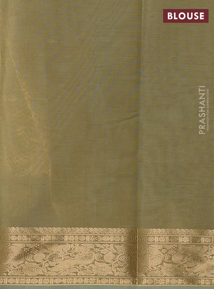 Kanchi cotton saree elaichi green with allover zari weaves pattern and zari woven border