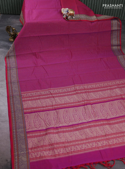 Kanchi cotton saree magenta pink with allover thread checks & buttas and thread woven border
