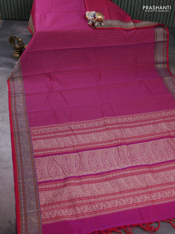 Kanchi cotton saree magenta pink with allover thread checks & buttas and thread woven border