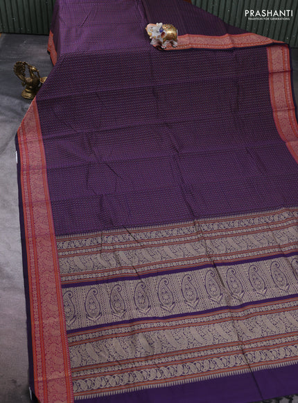 Kanchi cotton saree violet with allover thread checks & buttas and thread woven border