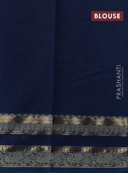 Kanchi cotton saree peacock blue with allover zari woven checked pattern and rettapet thread & zari woven border